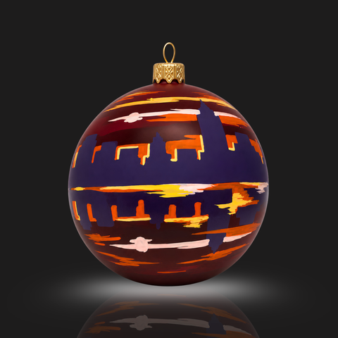 Red/Purple Blown Glass Extra Large Ball Ornament - Handcrafted - Skyline Design