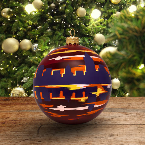 Red/Purple Blown Glass Extra Large Ball Ornament - Handcrafted - Skyline Design