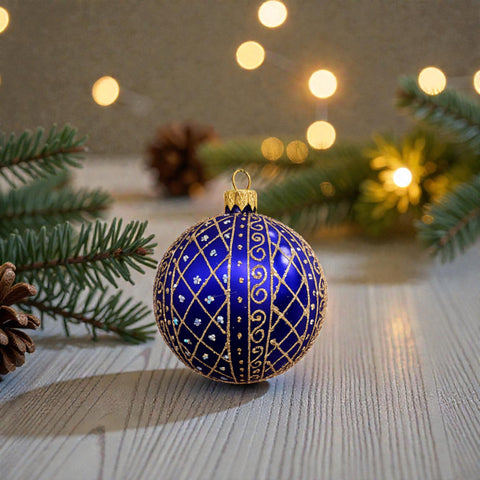 Blue Blown Glass Ornament - Handcrafted - Hand Made - Modern Design
