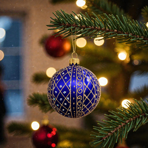 Blue Blown Glass Ornament - Handcrafted - Hand Made - Modern Design