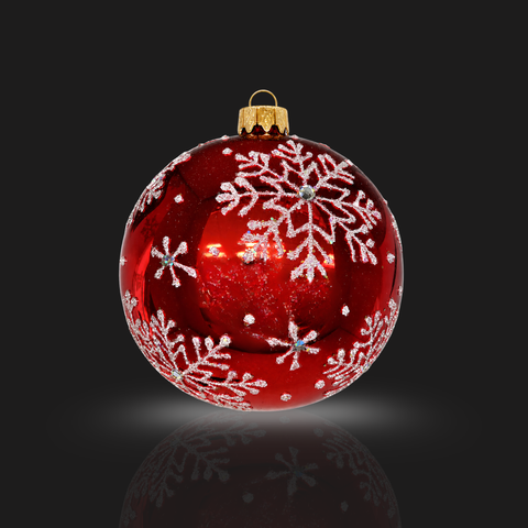 Red Blown Glass Ornament - Handcrafted - Large Snowflake Design