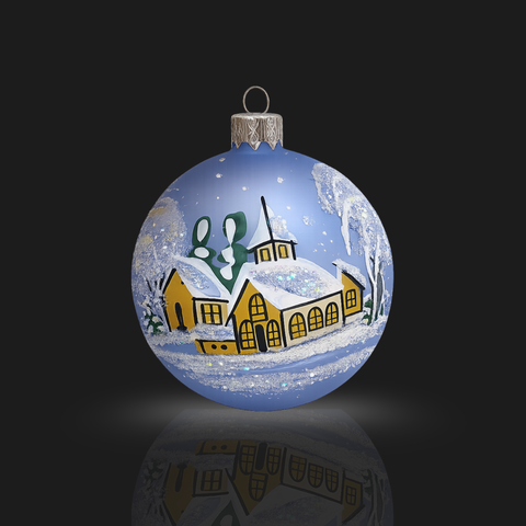 Light Blue Blown Glass Ornament - Handcrafted - Brown Church Design