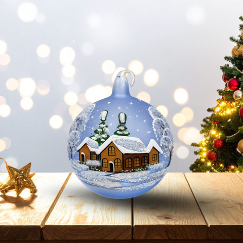 Light Blue Blown Glass Ornament - Handcrafted - Brown Cabins Design