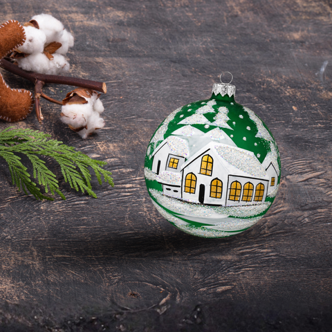 Green Blown Glass Ornament - Handcrafted - White Cabin Design