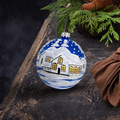 Blue Blown Glass Ornament - Handcrafted - White Cabins Design