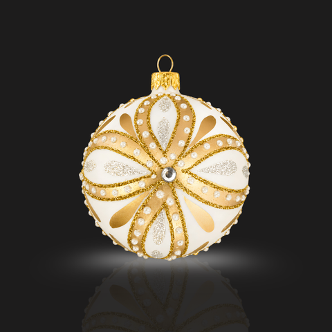 Gold Blown Glass Ornament - Gold Ornament - Hand Made In Ukraine - Hand Painted - Keepsake Ornament - Natural Glass - Interlocking Loops Design