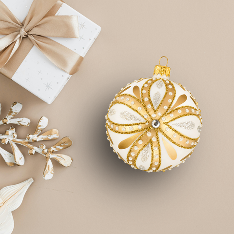 Gold Blown Glass Ornament - Gold Ornament - Hand Made In Ukraine - Hand Painted - Keepsake Ornament - Natural Glass - Interlocking Loops Design
