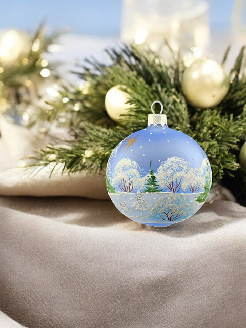 Light Blue Blown Glass Ornament - Handcrafted - Nativity Design