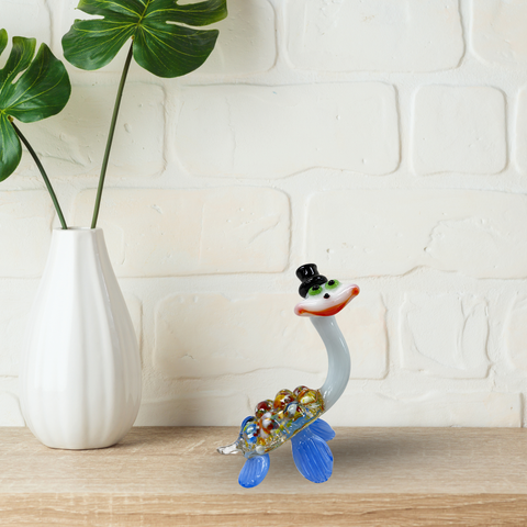Light Blue Glass Turtle with Hat Figurine, Collectible Glass Turtle, Murano Quality Gift At A Fraction Of The Price, Handcrafted In Ukraine