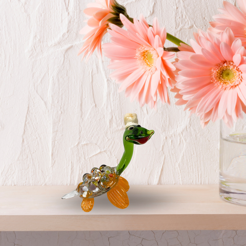 Orange Glass Turtle with Hat Figurine, Collectible Glass Turtle, Murano Quality Gift At A Fraction Of The Price, Handcrafted In Ukraine