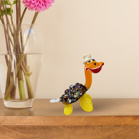 Yellow Glass Turtle with Hat Figurine, Collectible Glass Turtle, Murano Quality Gift At A Fraction Of The Price, Handcrafted In Ukraine