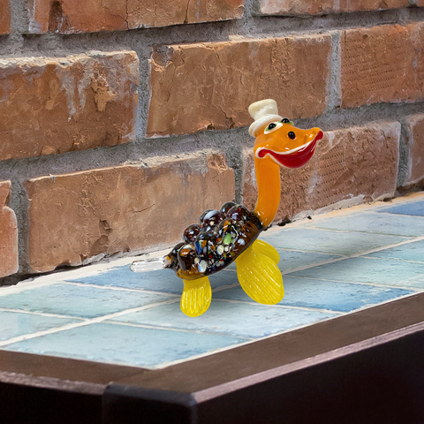 Yellow Glass Turtle with Hat Figurine, Collectible Glass Turtle, Murano Quality Gift At A Fraction Of The Price, Handcrafted In Ukraine