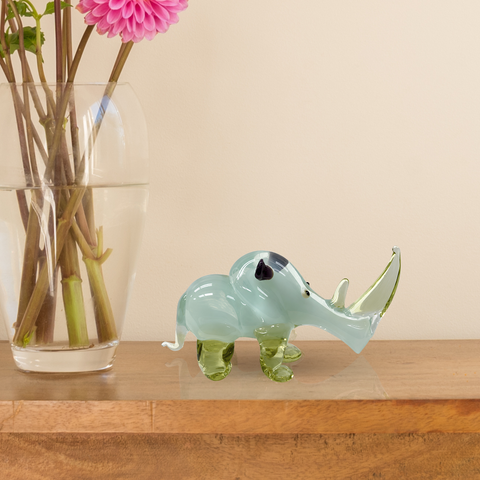 Glass White Rhino Figurine, Collectible Glass Rhino, Murano Quality Gift At A Fraction Of The Price, Handcrafted In Ukraine