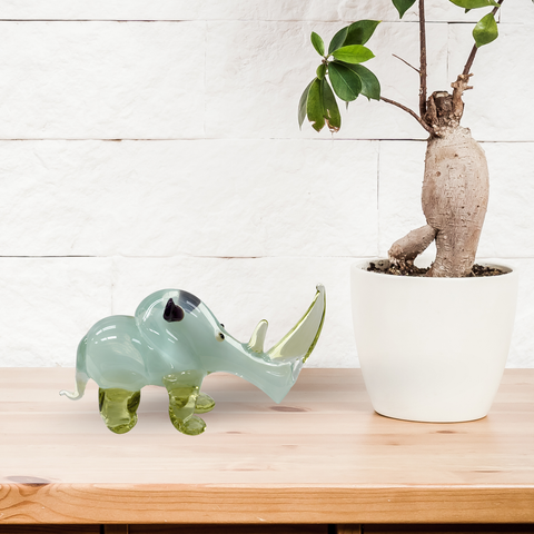 Glass White Rhino Figurine, Collectible Glass Rhino, Murano Quality Gift At A Fraction Of The Price, Handcrafted In Ukraine