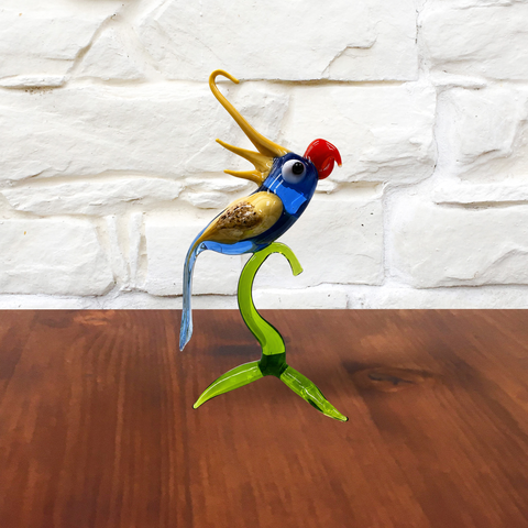 Glass Parakeet on Perch Figurine, Collectible Glass Parakeet, Murano Quality Gift At A Fraction Of The Price, Handcrafted In Ukraine