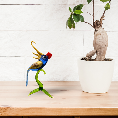Glass Parakeet on Perch Figurine, Collectible Glass Parakeet, Murano Quality Gift At A Fraction Of The Price, Handcrafted In Ukraine