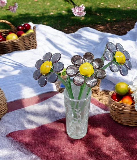 Purple Glass Daisy - Handcrafted Long Stem Flower