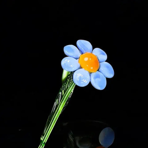 Blue Glass Daisy, Handcrafted Glass Flower, Hand Made In Ukraine Using Murano Quality Glass, Great Gift For Flower Lovers, 6 Inch Daisy