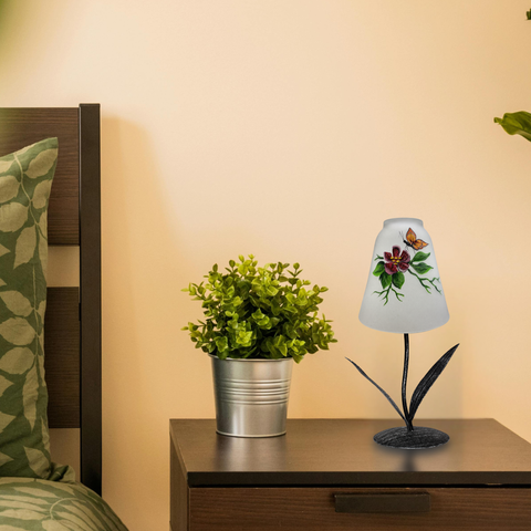 Frosted Glass Lamp Candle Holder, Hand Crafted in Ukraine, Butterfly Design, Wonderful Year Round