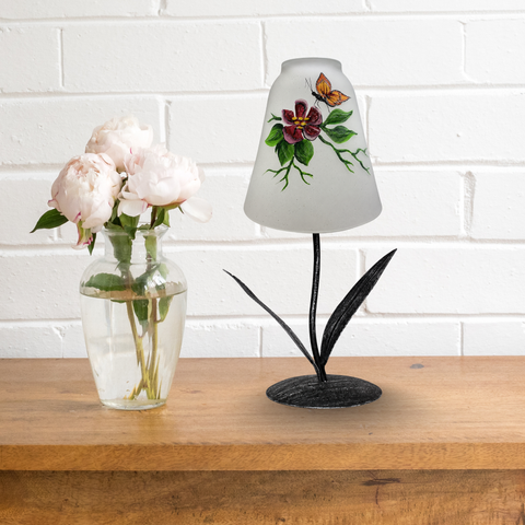 Frosted Glass Lamp Candle Holder, Hand Crafted in Ukraine, Butterfly Design, Wonderful Year Round