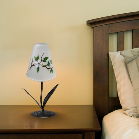Frosted Glass Lamp Candle Holder, Hand Crafted in Ukraine, Dogwood Flower Design, Wonderful Year Round