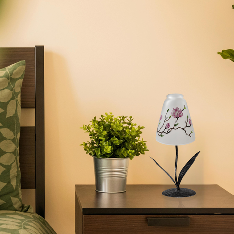 Frosted Glass Lamp Candle Holder, Hand Crafted in Ukraine, Magnolia Flower Design, Wonderful Year Round