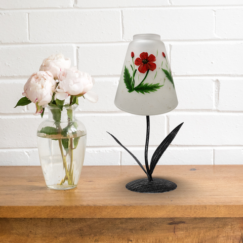 Frosted Glass Lamp Candle Holder, Hand Crafted in Ukraine, Poppy Flower Design, Wonderful Year Round