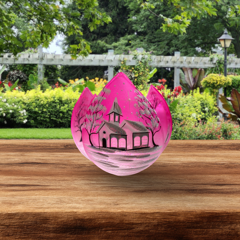 Pink Glass Lotus Blossom Candle Holder, Hand Crafted in Ukraine, White Church Winter Wonderland, Wonderful Year Round