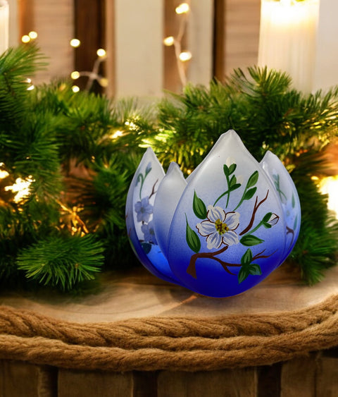 Glass Lotus Dogwood Flower Candle Holder, Meticulously Hand Crafted in Ukraine, The Creme De La Creme of Candle Holders