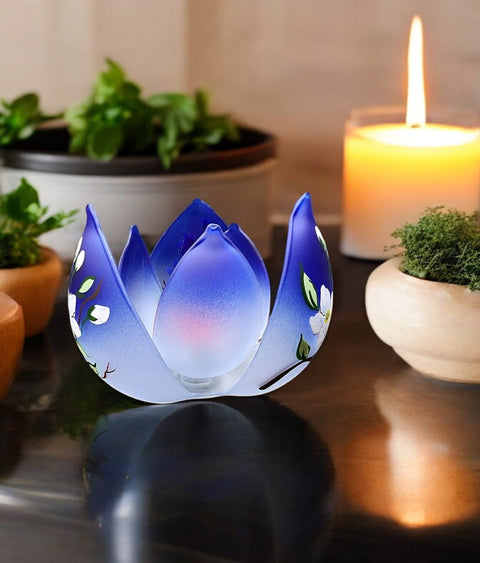 Glass Lotus Dogwood Flower Candle Holder, Meticulously Hand Crafted in Ukraine, The Creme De La Creme of Candle Holders