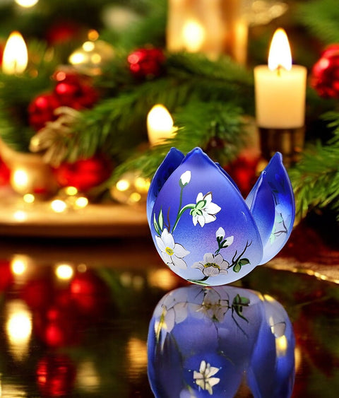 Glass Lotus Dogwood Flower Candle Holder, Meticulously Hand Crafted in Ukraine, The Creme De La Creme of Candle Holders