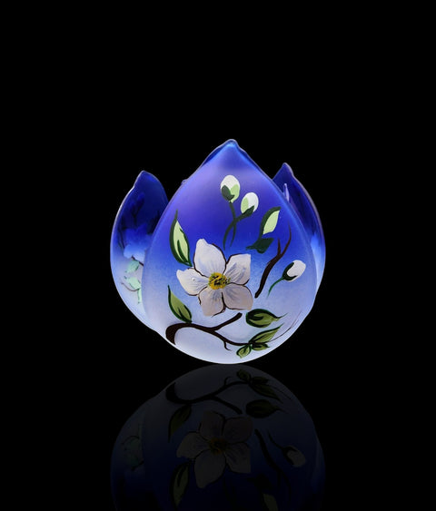 Glass Lotus Dogwood Flower Candle Holder, Meticulously Hand Crafted in Ukraine, The Creme De La Creme of Candle Holders