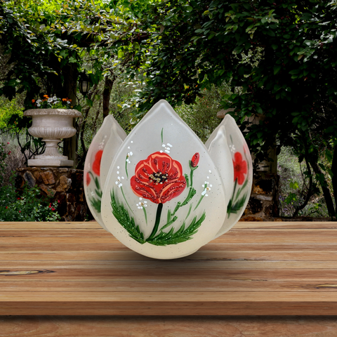 Frosted Glass Lotus Blossom Candle Holder, Hand Crafted in Ukraine, Poppy Flower Design, Wonderful Year Round