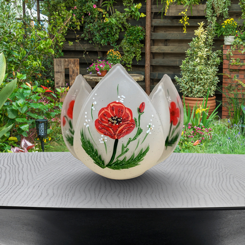 Frosted Glass Lotus Blossom Candle Holder, Hand Crafted in Ukraine, Poppy Flower Design, Wonderful Year Round
