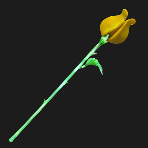 Yellow Glass Bulb Rose, Handcrafted Glass Flower, Hand Made In Ukraine Using Murano Quality Glass, Great Gift For Flower Lovers, 12 Inch Rose