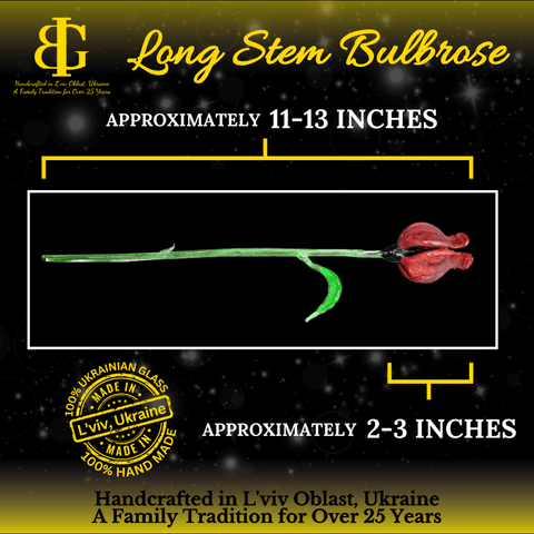 Red Glass Open Bulb Rose - Handcrafted Long Stem Flower