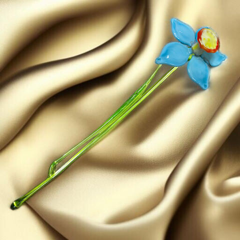 Aqua Glass Daffodil, Handcrafted Glass Flower, Hand Made In Ukraine Using Murano Quality Glass, Great Gift For Flower Lovers, 12 Inch Daffodil