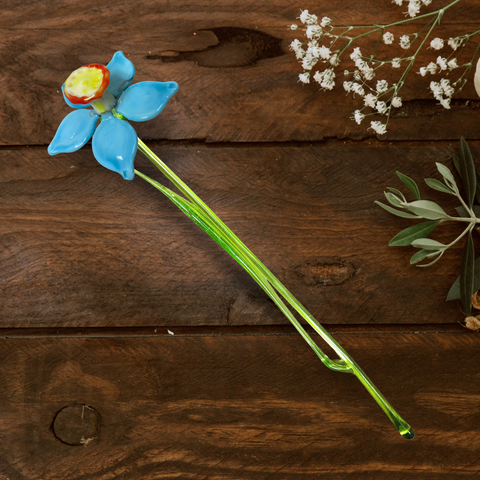 Aqua Glass Daffodil, Handcrafted Glass Flower, Hand Made In Ukraine Using Murano Quality Glass, Great Gift For Flower Lovers, 12 Inch Daffodil