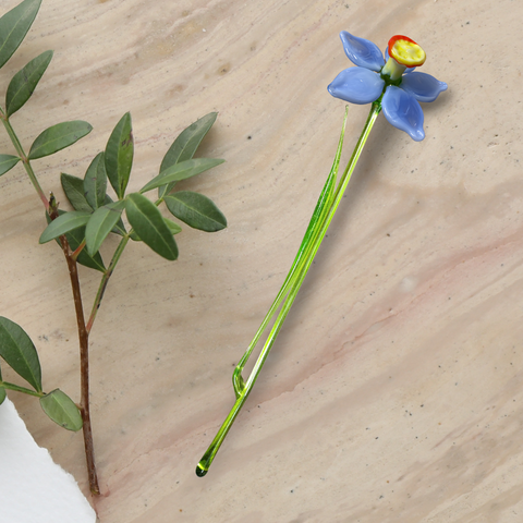 Light Blue Glass Daffodil, Handcrafted Glass Flower, Hand Made In Ukraine Using Murano Quality Glass, Great Gift For Flower Lovers, 12 Inch Daffodil