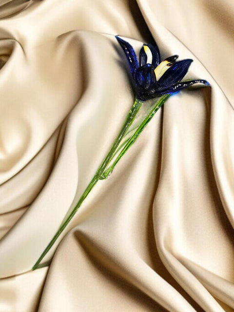 Blue Glass Lily, Handcrafted Glass Flower, Hand Made In Ukraine Using Murano Quality Glass, Great Gift For Flower Lovers, 12 Inch Lily