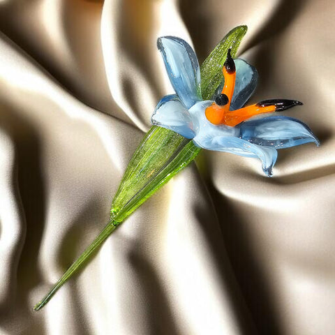 Light Blue Glass Lily, Handcrafted Glass Flower, Hand Made In Ukraine Using Murano Quality Glass, Great Gift For Flower Lovers, 12 Inch Lily