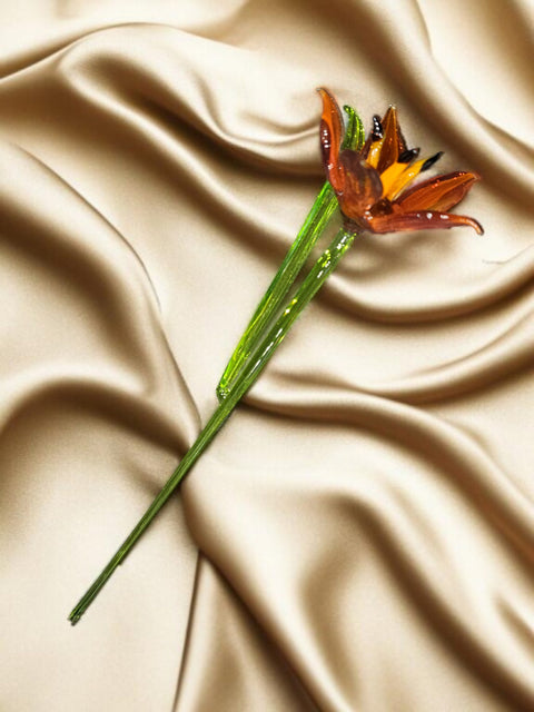 Burnt Orange Glass Lily, Handcrafted Glass Flower, Hand Made In Ukraine Using Murano Quality Glass, Great Gift For Flower Lovers, 12 Inch Lily