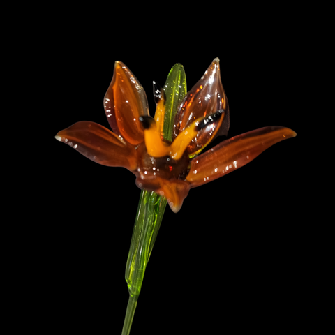 Burnt Orange Glass Lily, Handcrafted Glass Flower, Hand Made In Ukraine Using Murano Quality Glass, Great Gift For Flower Lovers, 12 Inch Lily