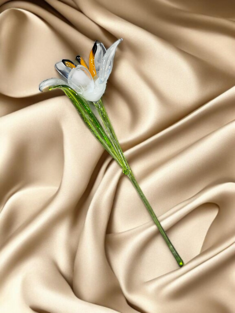 White Glass Lily, Handcrafted Glass Flower, Hand Made In Ukraine Using Murano Quality Glass, Great Gift For Flower Lovers, 12 Inch Lily