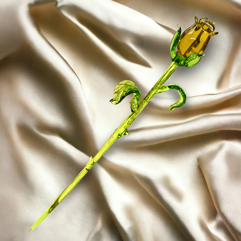 Amber Glass Rose, Handcrafted Glass Flower, Hand Made In Ukraine Using Murano Quality Glass, Great Gift For Flower Lovers, 12 Inches Rose