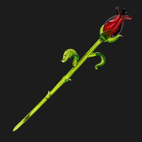 Black & Red Glass Rose, Handcrafted Glass Flower, Hand Made In Ukraine Using Murano Quality Glass, Great Gift For Flower Lovers, 12 Inches Rose