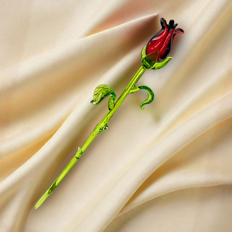 Black & Red Glass Rose, Handcrafted Glass Flower, Hand Made In Ukraine Using Murano Quality Glass, Great Gift For Flower Lovers, 12 Inches Rose