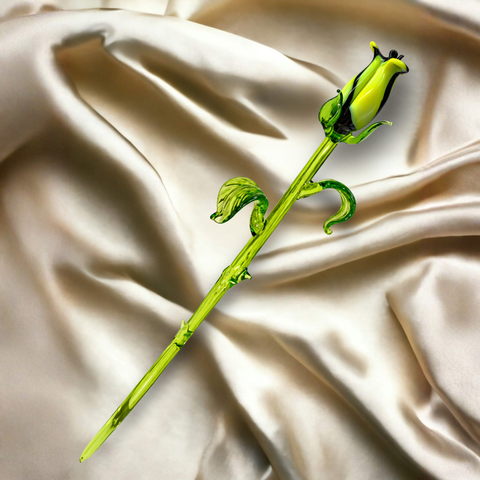 Black & Yellow Glass Rose, Handcrafted Glass Flower, Hand Made In Ukraine Using Murano Quality Glass, Great Gift For Flower Lovers, 12 Inches Rose