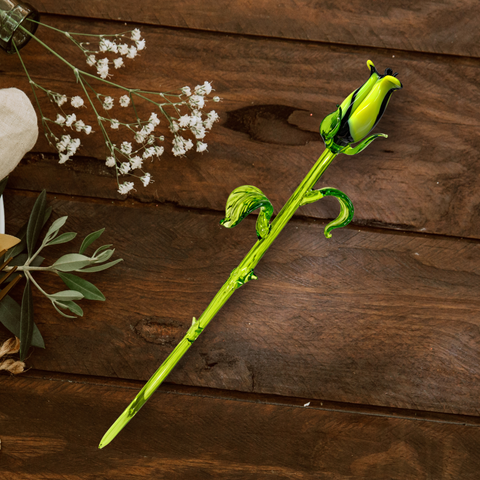 Black & Yellow Glass Rose, Handcrafted Glass Flower, Hand Made In Ukraine Using Murano Quality Glass, Great Gift For Flower Lovers, 12 Inches Rose