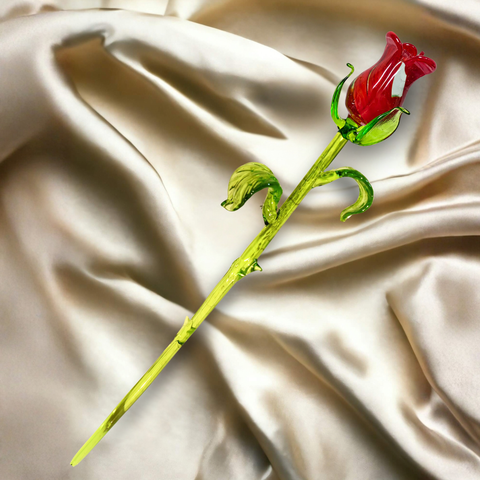 Red Glass Rose, Handcrafted Glass Flower, Hand Made In Ukraine Using Murano Quality Glass, Great Gift For Flower Lovers, 12 Inch Rose
